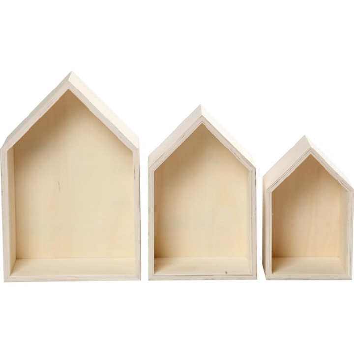CC Houten showdozen huis set van 3 stuks