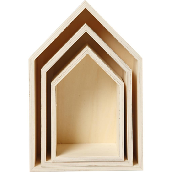 CC Houten showdozen huis set van 3 stuks