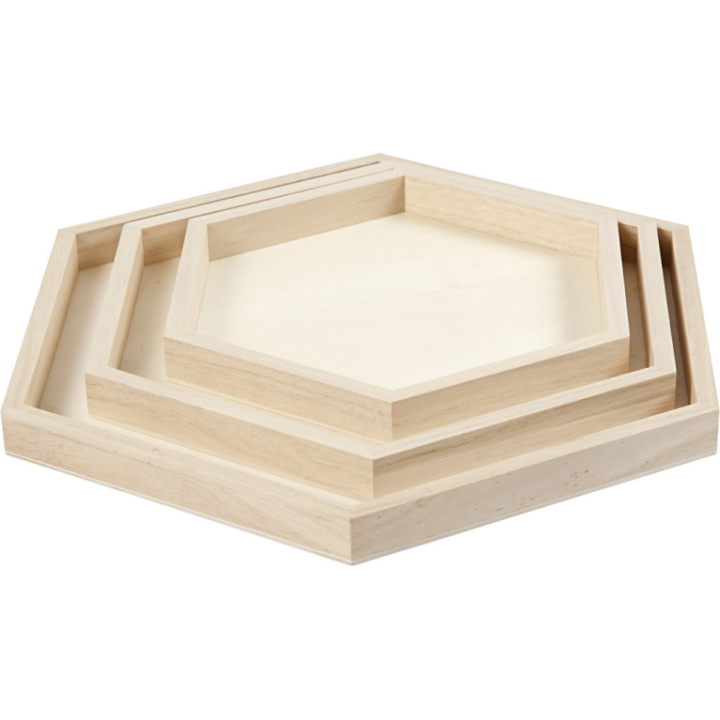 CC Houten dienbladen hexagon set 3 stuks