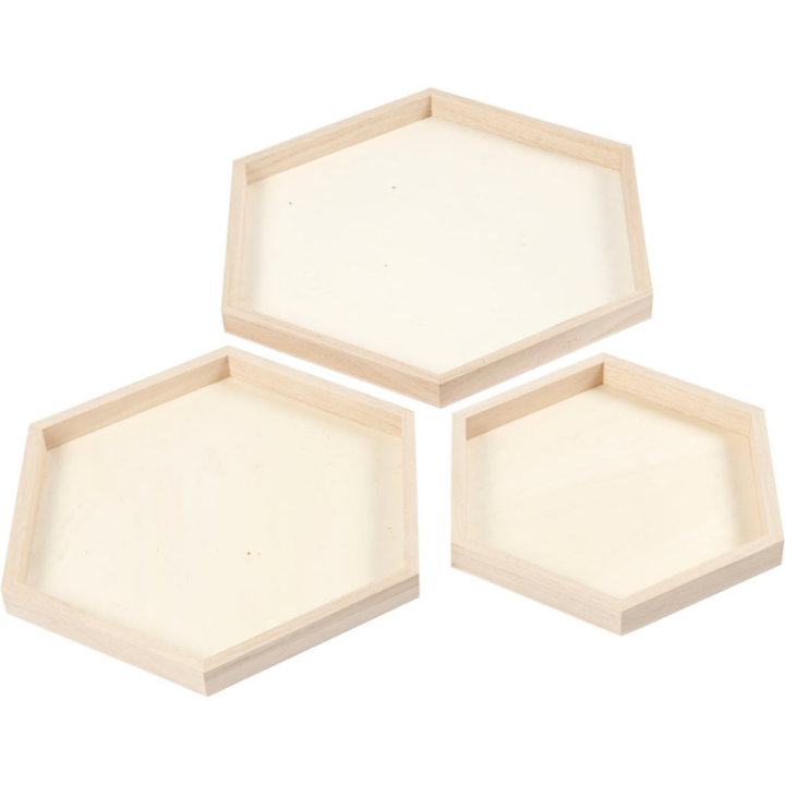 CC Houten dienbladen hexagon set 3 stuks
