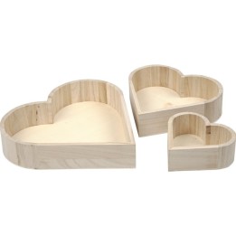 CC Houten hartvormige schalen set 3 stuks