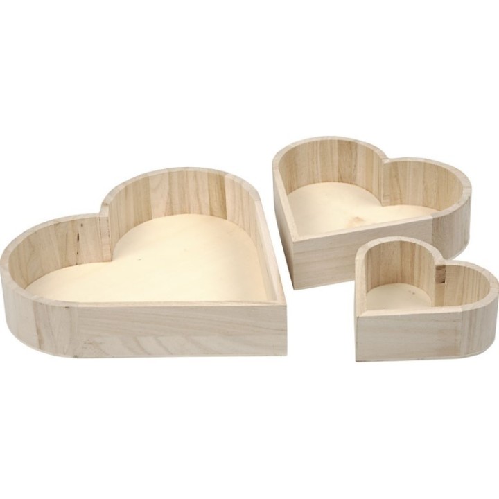 CC Houten hartvormige schalen set 3 stuks