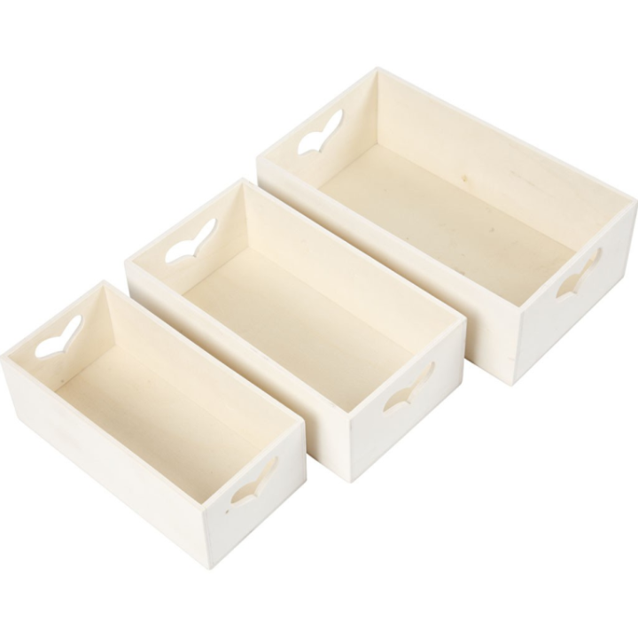 CC Houten opslagdozen hart set 3 stuks