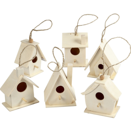 CC Houten vogelhuisjes 6 stuks