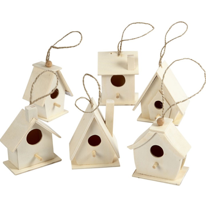 CC Houten vogelhuisjes 6 stuks