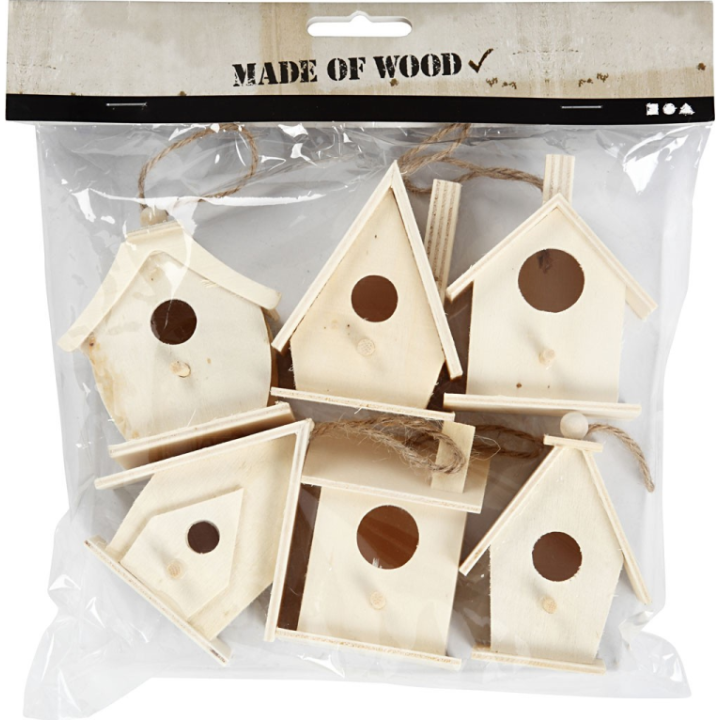 CC Houten vogelhuisjes 6 stuks