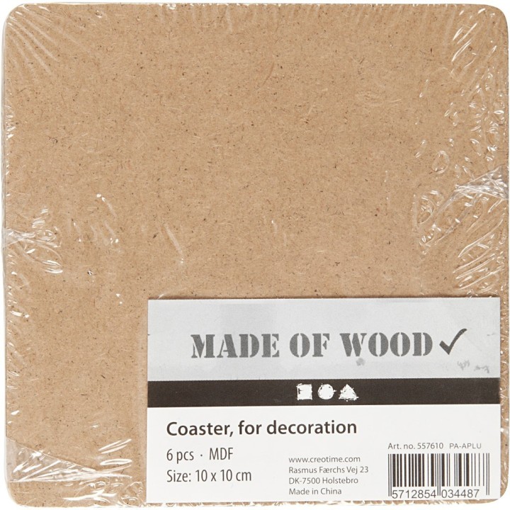 CC MDF onderzetters 10x10 cm 6 stuks