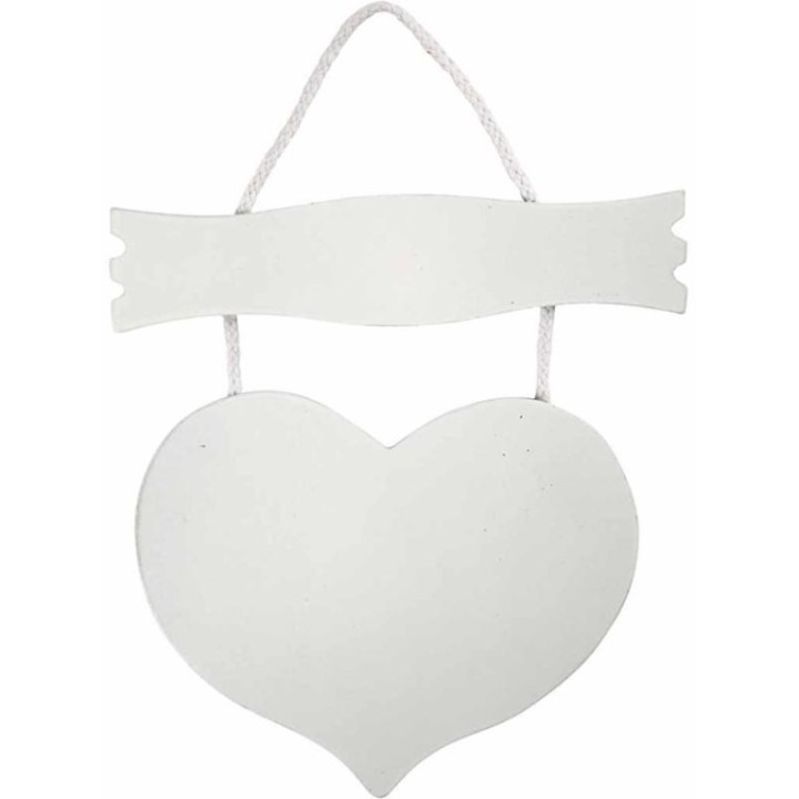 CC MDF Hart met bord 28x19 cm wit