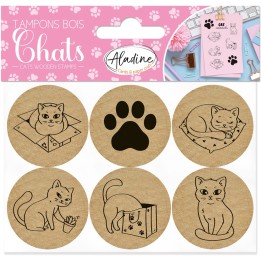 Aladine Ronde Houten Stempels Katten 6 stuks