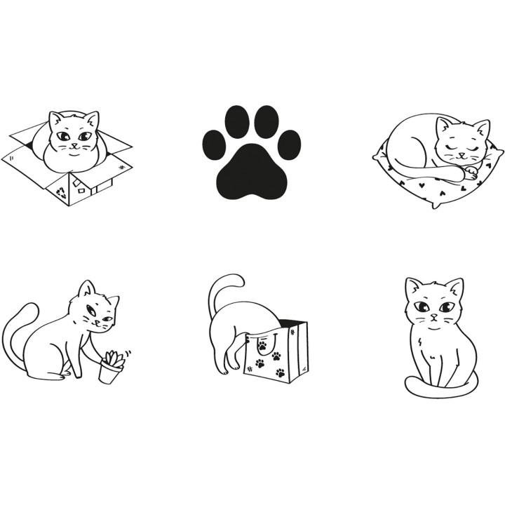 Aladine Ronde Houten Stempels Katten 6 stuks