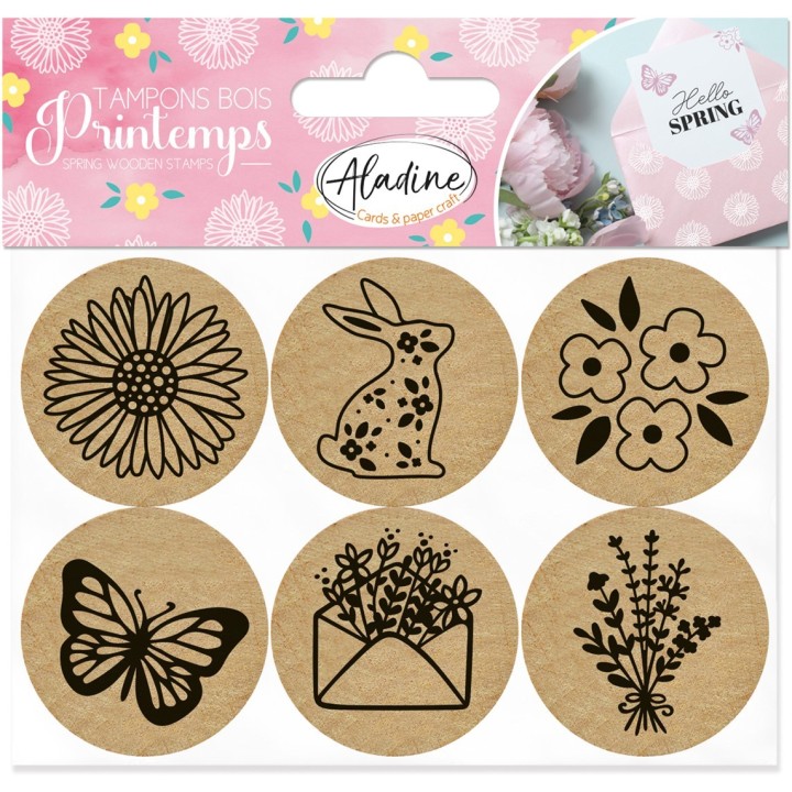 Aladine Ronde Houten Stempels Lente 6 stuks
