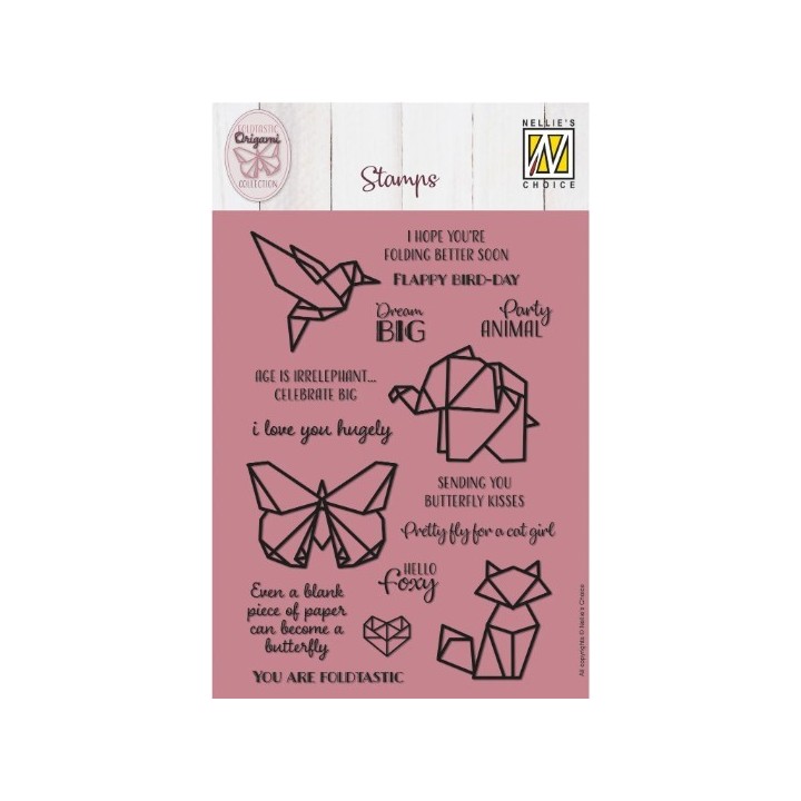 Nellie's Choice • Origami Clear Stamps Tekst en Dieren 14st.