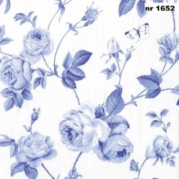 Rambling rose white blue servet 33x33cm