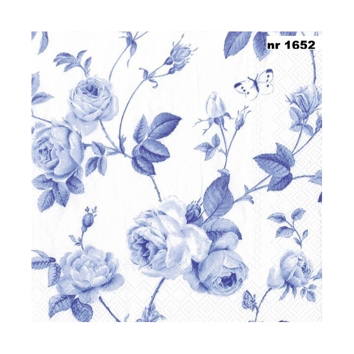 Rambling rose white blue servet 33x33cm