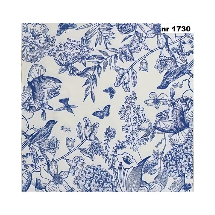 Flowers and birds in blue servet 33x33cm