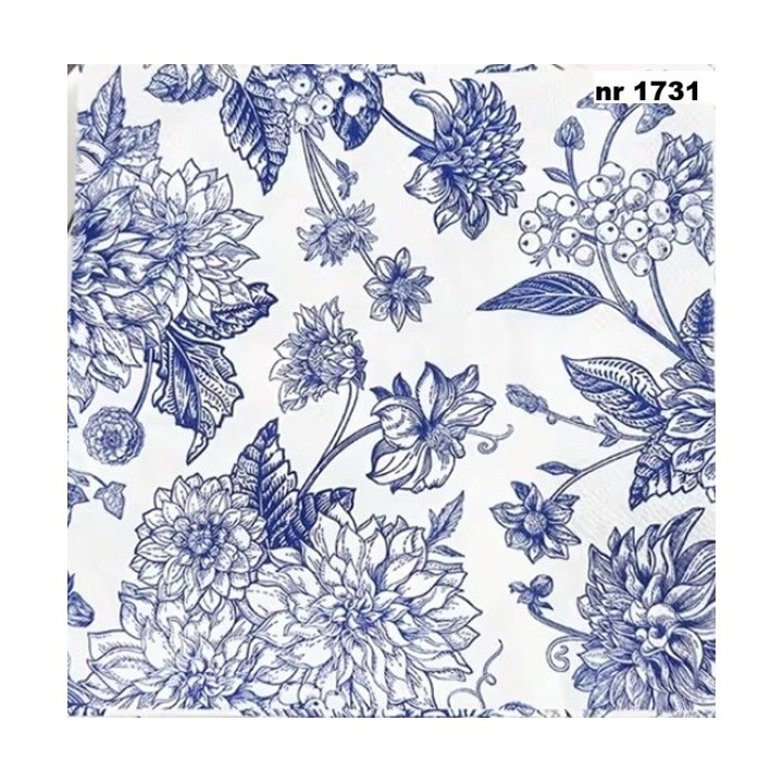 Dahlia's in blue servet 33x33cm