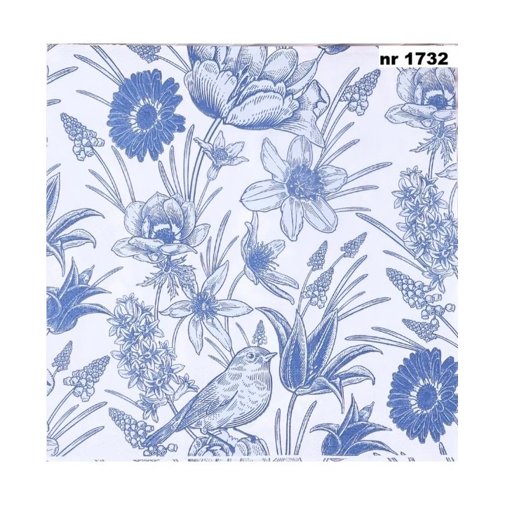 Spring flowers in blue servet 33x33cm