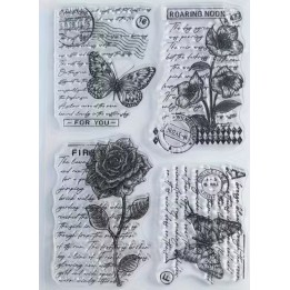 Clear stempel bloemen, vlinders en brieven 11x16cm