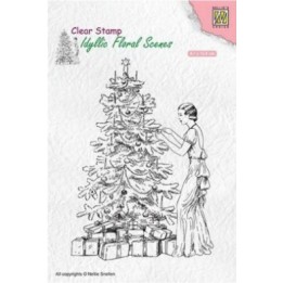 NC Idyllic Floral Scenes clear stempel Vintage Christmas Tree