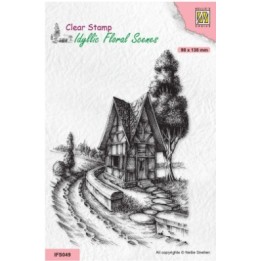 NC Idyllic Floral Scenes clear stempel Country Road with House
