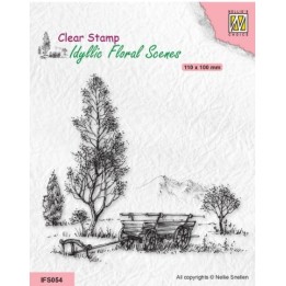 NC Idyllic Floral Scenes clear stempel Meadow with Cart
