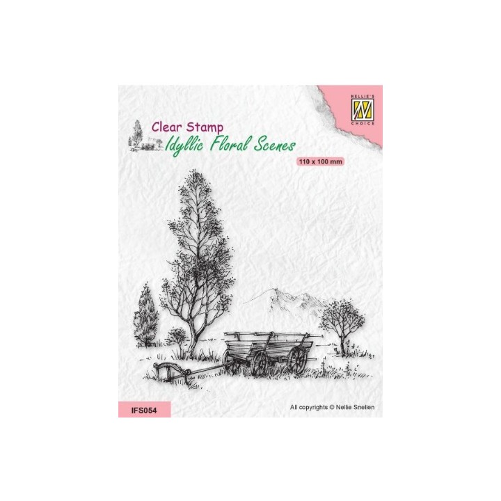 NC Idyllic Floral Scenes clear stempel Meadow with Cart