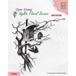 NC Idyllic Floral Scenes clear stempel Nesting Box with Birds