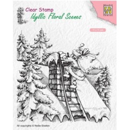 NC Idyllic Floral Scenes clear stempel Santa Claus At Work