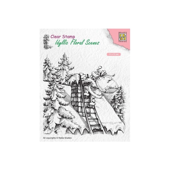 NC Idyllic Floral Scenes clear stempel Santa Claus At Work