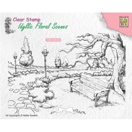 NC Idyllic Floral Scenes clear stempel Wintery Park with Bench
