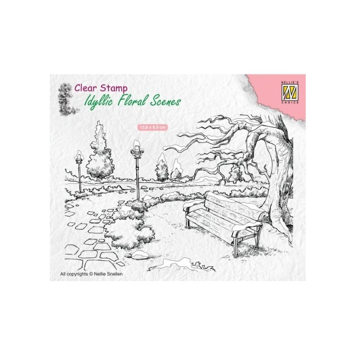 NC Idyllic Floral Scenes clear stempel Wintery Park with Bench