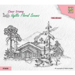 NC Idyllic Floral Scenes clear stempel Wintery Scene with House