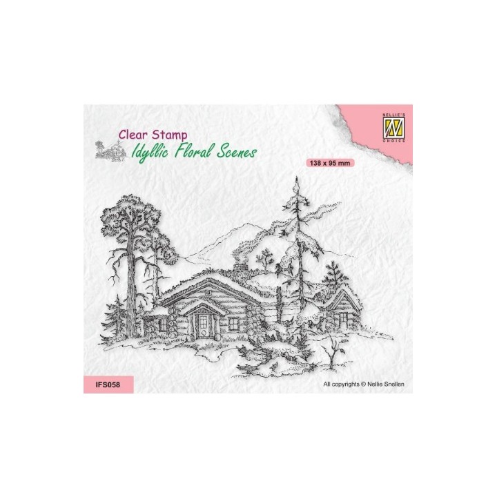 NC Idyllic Floral Scenes clear stempel Wintery Scene with House