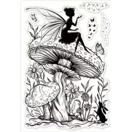 Clear stempel fairy op paddenstoel 11x16cm