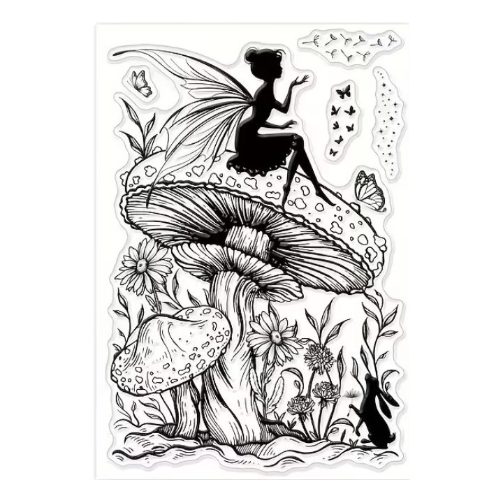Clear stempel fairy op paddenstoel 11x16cm
