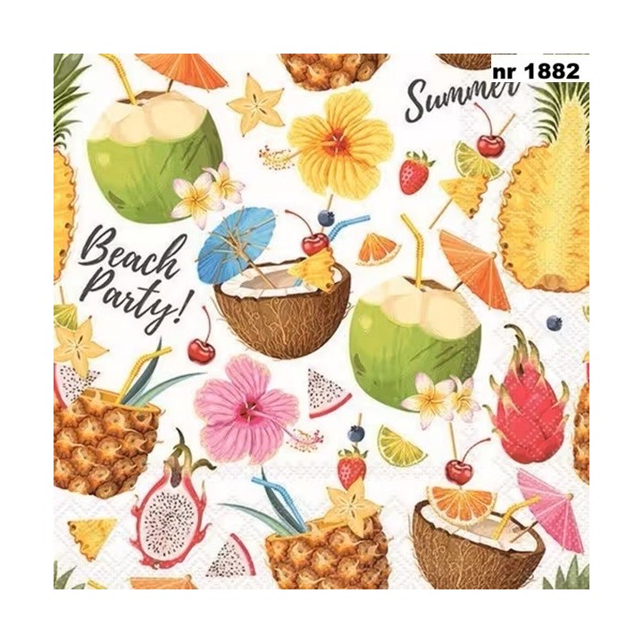 Beach Party white servet 33x33cm