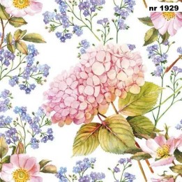 Pink Hydrangea and Forget-Me-Not Flowers servet 33x33cm