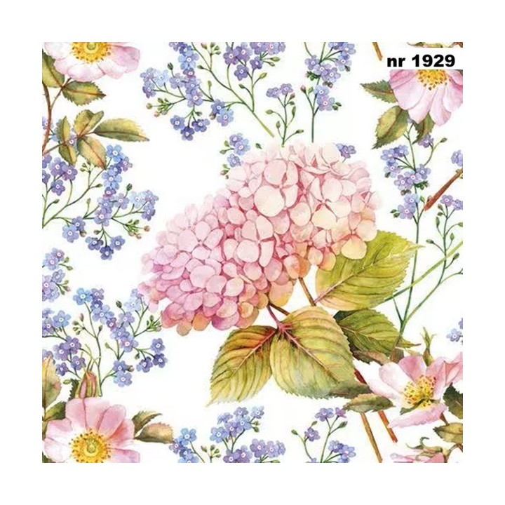 Pink Hydrangea and Forget-Me-Not Flowers servet 33x33cm