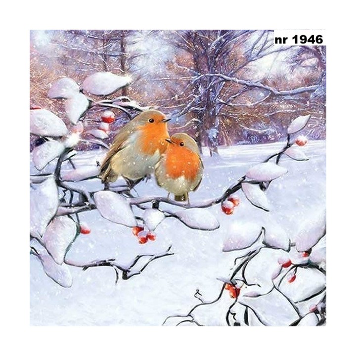 Robin on branch servet 33x33cm