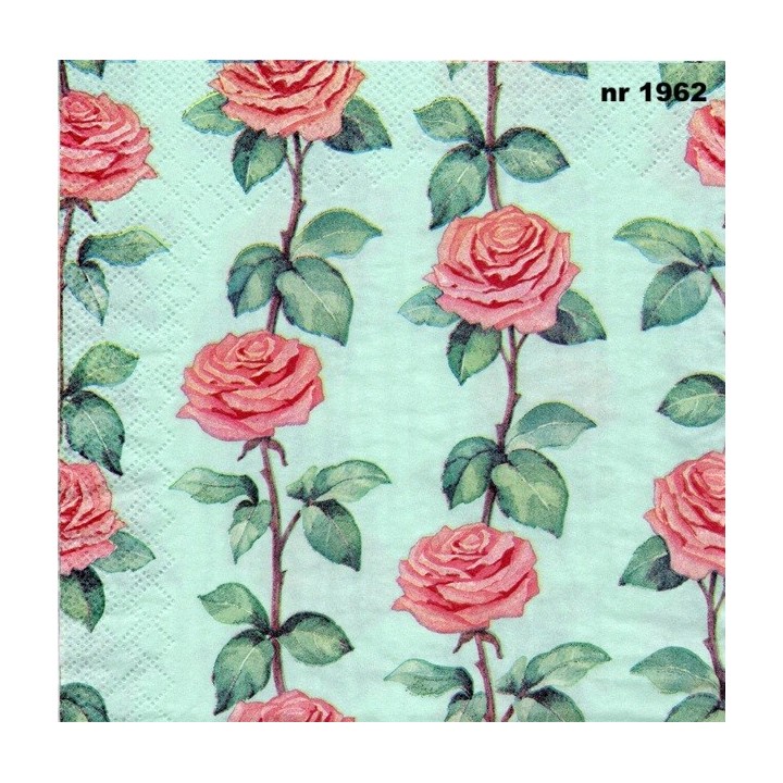Pink roses on green servet 33x33cm