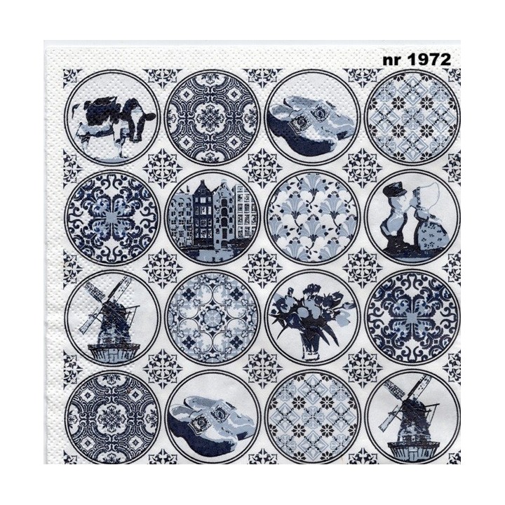 Holland in delftblue circles servet 33x33cm