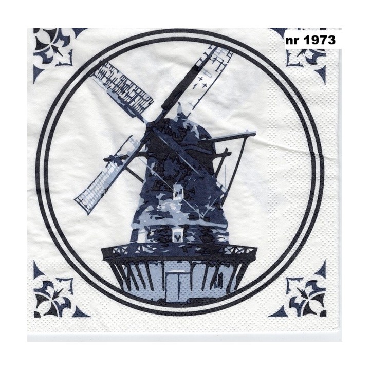 Molen in delftblue servet 33x33cm