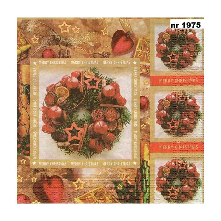 Christmas wreath in red and gold servet 33x33cm