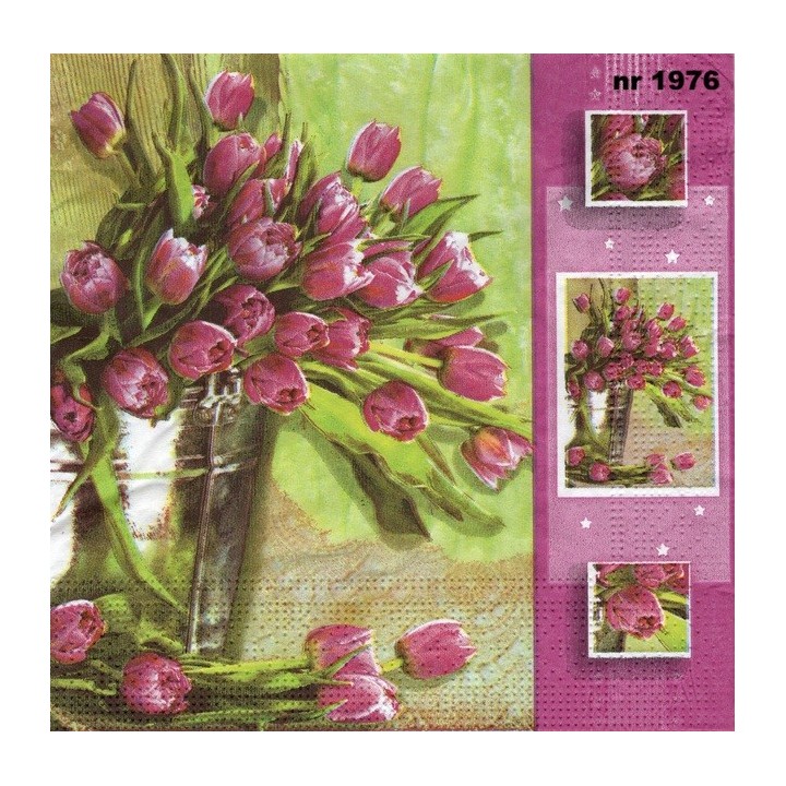 Tulips in pink servet 33x33cm