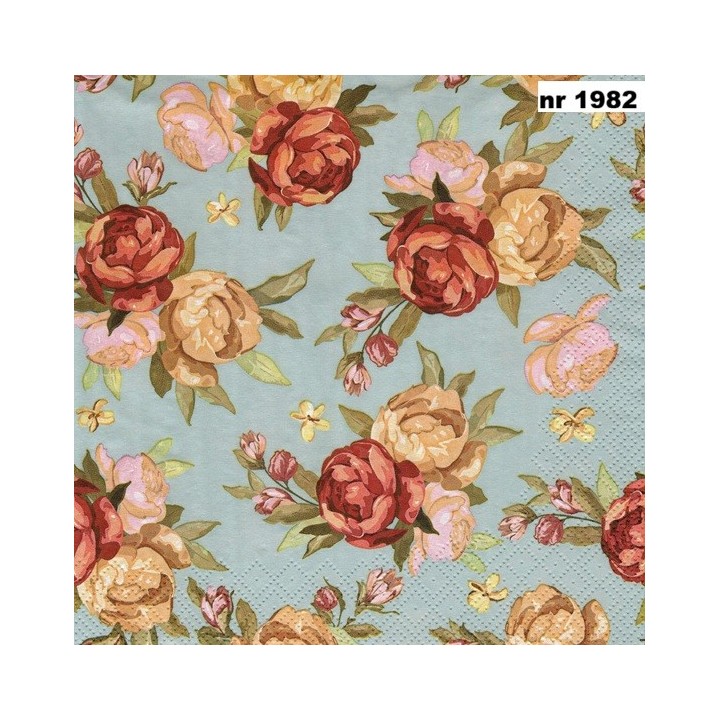 Peonies on green servet 33x33cm