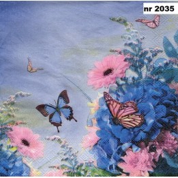 Hydrangea & butterflies servet 33x33cm