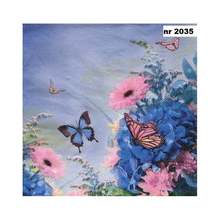 Hydrangea & butterflies servet 33x33cm