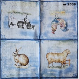 Farm animals in blue servet 33x33cm