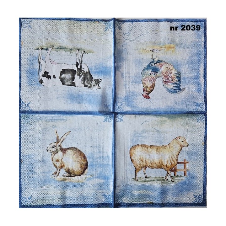 Farm animals in blue servet 33x33cm