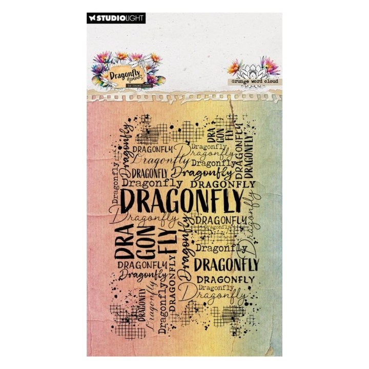 Studio Light Hazel Eaton Clear Stamp Grunge word cloud Dragonfly Dreams